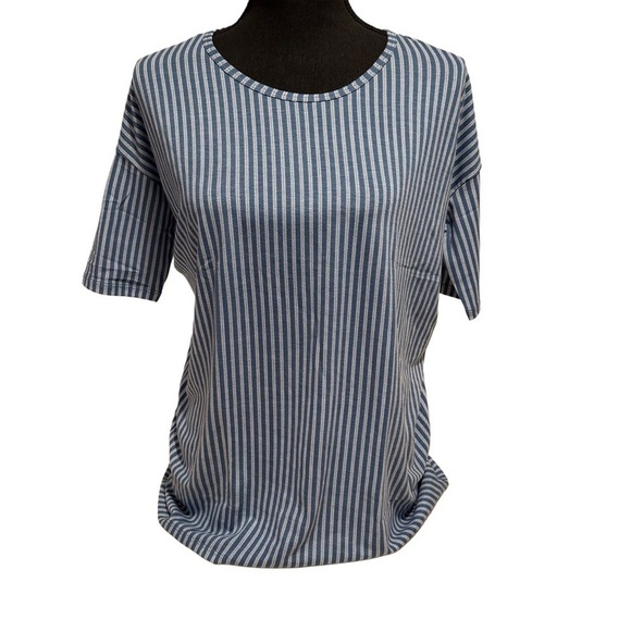 LulaRoe Irma Tunic Short Sleeve Blue White Vertical Zigzag Pattern XXS-XS 00-0 - Picture 1 of 13